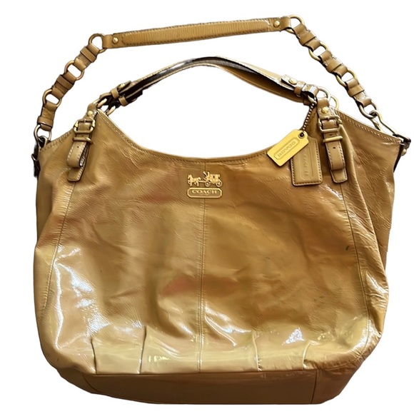 Coach Handbags - Coach Madison Patent Leather Sophia Satchel Tan Shoulder Purse